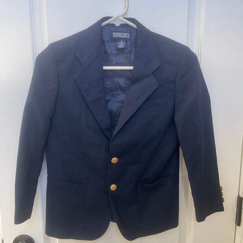 Lands’ End boys Navy suit jacket 45% wool Sz 8